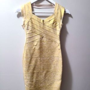 HERVE LEGER style gold foil dress, bandage, tight, size M (fits like S!)